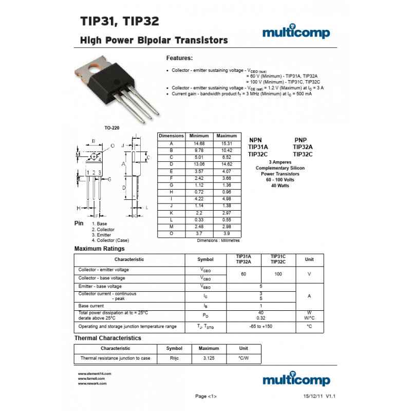 copy of Transistor TIP41C NPN 100V 6A